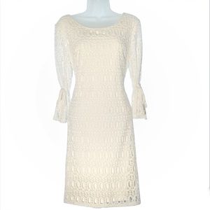 R&K White knit Dress with tie bell sleeves Size 10